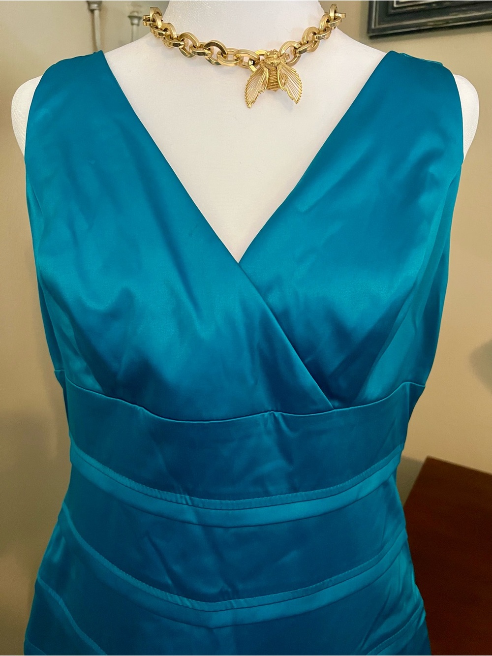 American Living Teal Sleeveless V-Neck Midi Dress